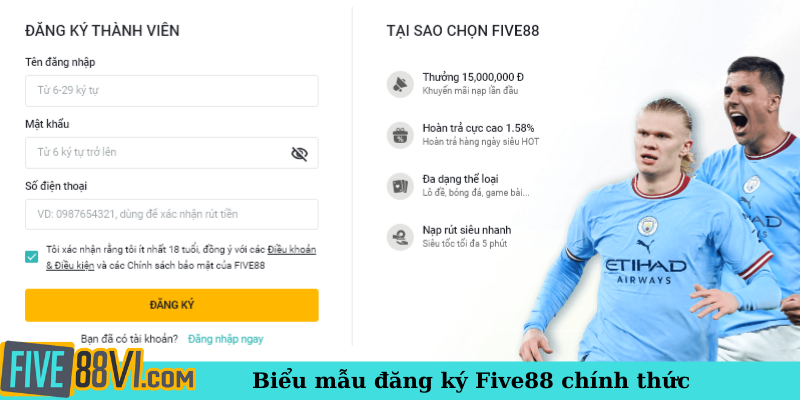 Đăng ký tài khoản Five88 chính thức với 3 bước